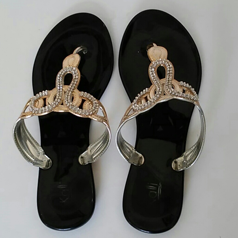KALI | Gold/Silver Rhinestone Flip Flops - Picture 2 of 7